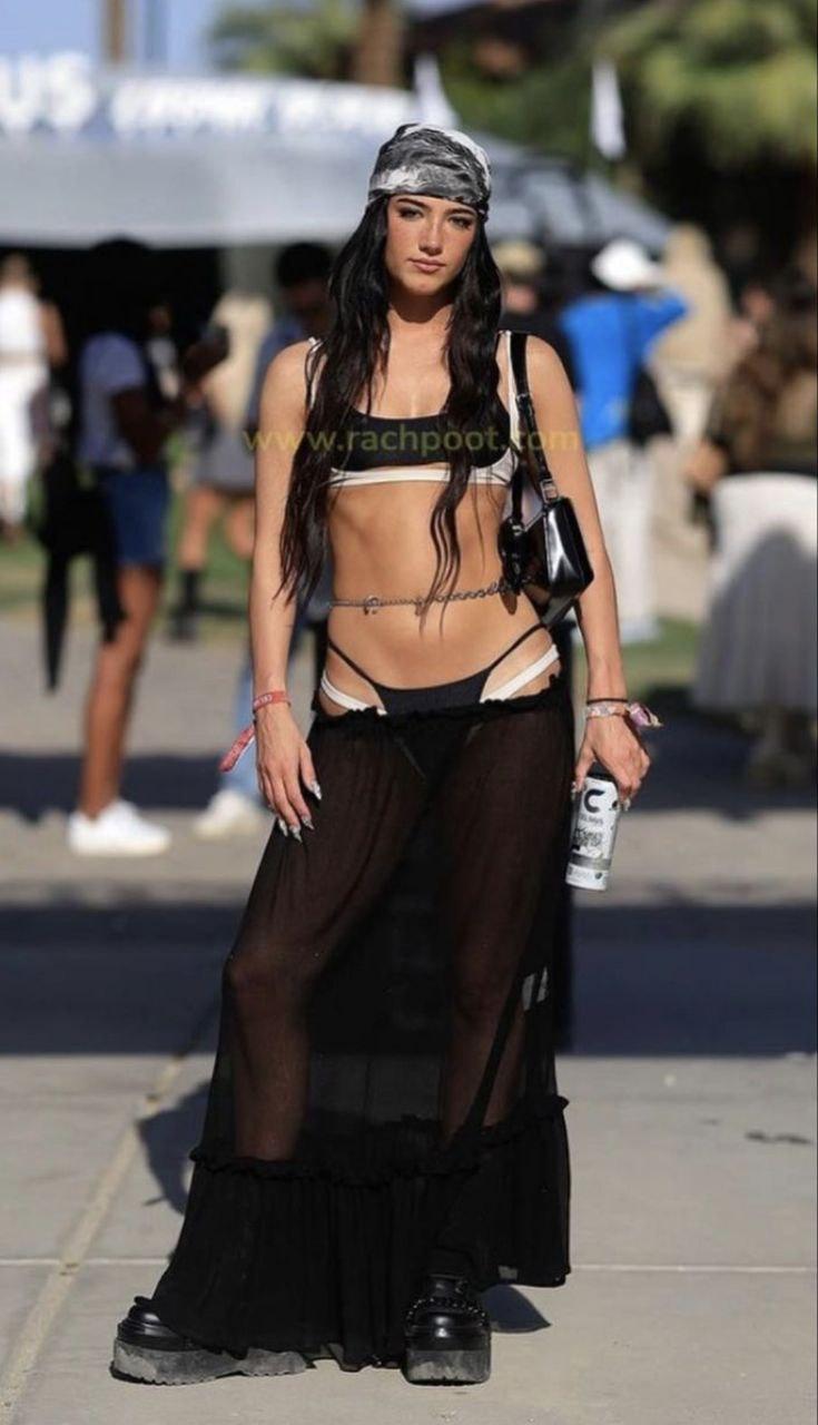 Charli D’Amelio See-Through Sheer Black Maxi Skirt Coachella Video