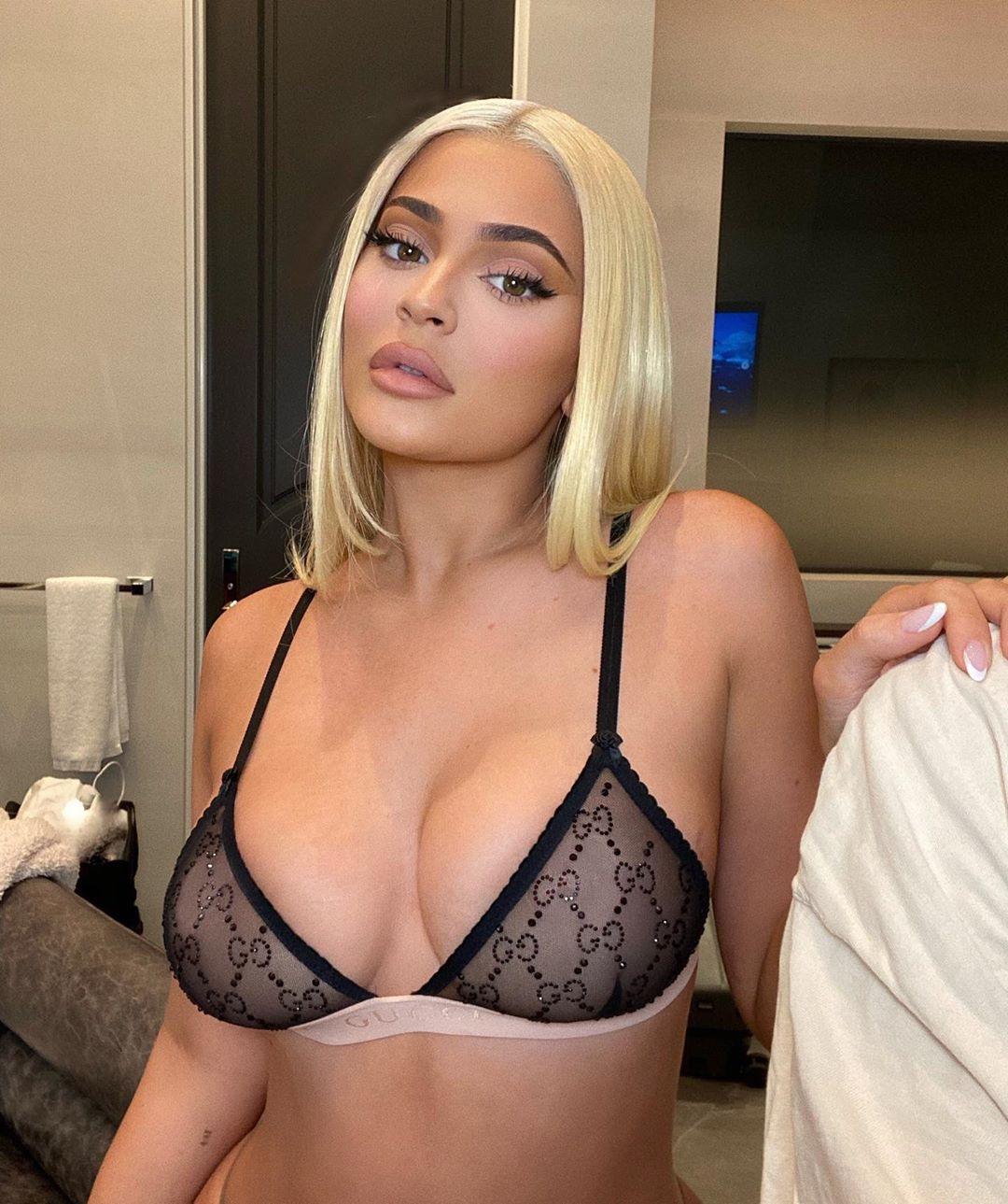 Kylie Jenner Nip Slip See Through Sheer Lingerie Set Leaked