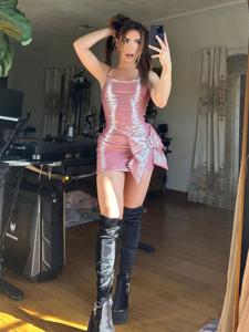 Andrea Botez Sexy Shiny Pink Sequin Dress Set Leaked